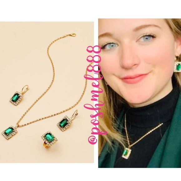 Emerald & Gold Queen's Treasures Necklace Earring & Ring Statement Jewel… - Picture 2 of 13